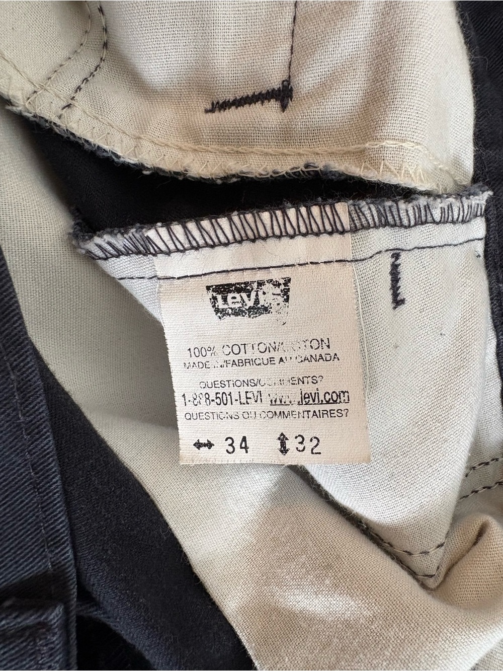 Vintage Levi’s Made in Canada Navy 100% Cotton Chino Work Pants 34x32